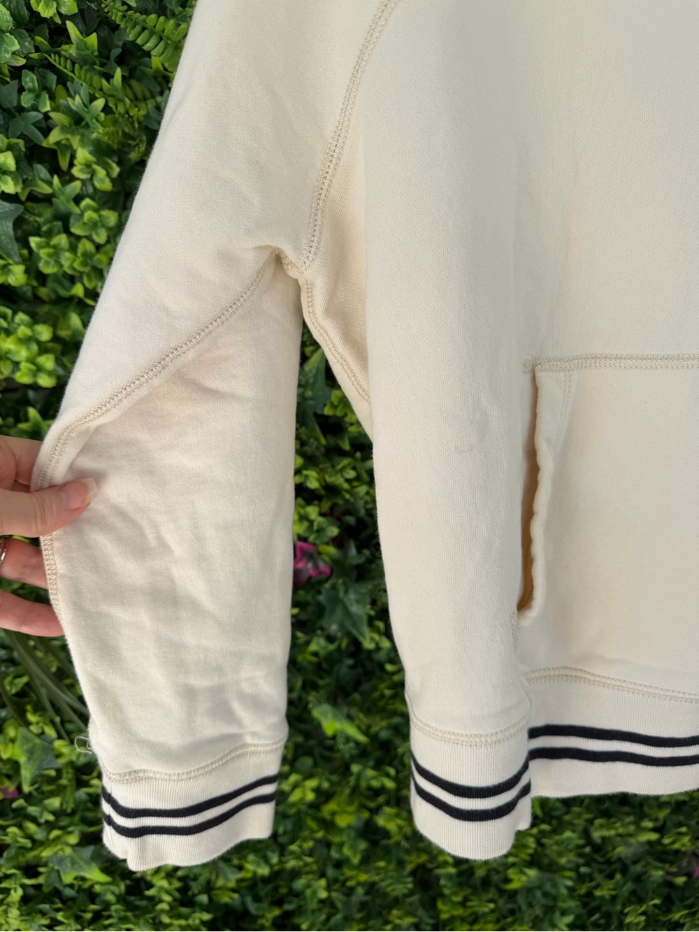 J.Crew 100% Cotton Cream Navy Stripe Pullover Hoodie Sweatshirt Size Small - Picture 4 of 8